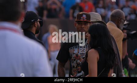 Canton, Ohio, USA. 3. Aug. 2023. Joe Haden beim Spiel New York Jets gegen Cleveland Browns in Canton, Ohio. Jason Pohuski/CSM/Alamy Live News Stockfoto