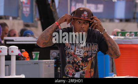 Canton, Ohio, USA. 3. Aug. 2023. Joe Haden beim Spiel New York Jets gegen Cleveland Browns in Canton, Ohio. Jason Pohuski/CSM/Alamy Live News Stockfoto