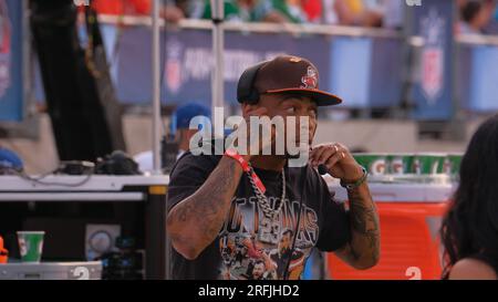 Canton, Ohio, USA. 3. Aug. 2023. Joe Haden beim Spiel New York Jets gegen Cleveland Browns in Canton, Ohio. Jason Pohuski/CSM/Alamy Live News Stockfoto