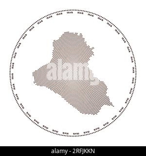 Rundes Logo der Republik Irak. Digitale Form der Republik Irak in gepunktetem Kreis mit Ländernamen. Technisches Symbol des Landes mit abgestuften Punkten Stock Vektor