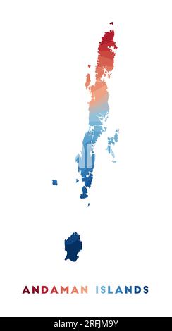 Karte der Andamaneninseln. Karte der Insel mit wunderschönen geometrischen Wellen in rot-blauen Farben. Lebendige Andamaneninseln. Vektordarstellung. Stock Vektor