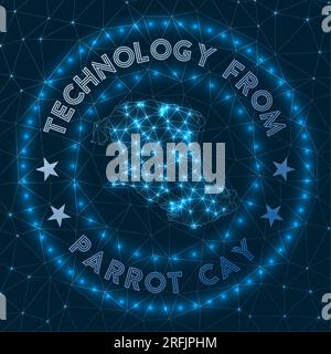 Technologie Von Parrot Cay. Futuristisches geometrisches Abzeichen der Insel. Technologisches Konzept. Logo von Round Parrot Cay. Vektordarstellung. Stock Vektor