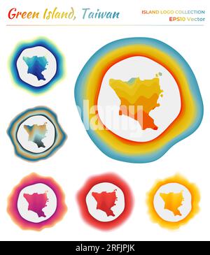Green Island, Taiwan Logo-Kollektion. Farbenfrohes Abzeichen der Insel. Vektordarstellung. Stock Vektor