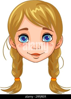 Eine fröhliche Cartoon-Illustration einer jungen Frau mit blondem Haar in Zöpfen Stock Vektor