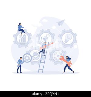 Mann und Frau Geschäftsorganisation mit Kreiskörper. Fertigkeiten bei der Zusammenarbeit mit Kollegen, flacher Vektor, moderne Illustration Stock Vektor
