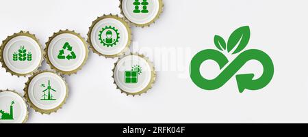 Symbole für die Kreislaufwirtschaft auf weißem Hintergrund Stockfoto