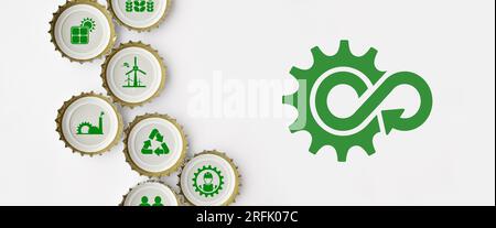 Symbole für die Kreislaufwirtschaft auf weißem Hintergrund Stockfoto