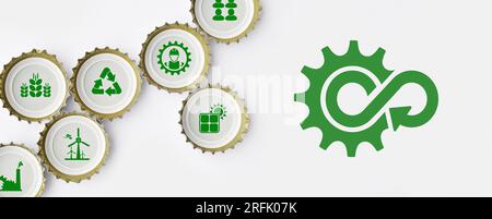 Symbole für die Kreislaufwirtschaft auf weißem Hintergrund Stockfoto