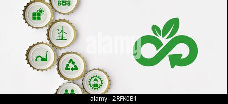 Symbole für die Kreislaufwirtschaft auf weißem Hintergrund Stockfoto
