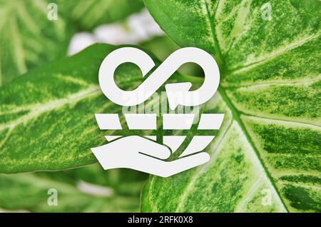 Symbole für die Kreislaufwirtschaft auf weißem Hintergrund Stockfoto