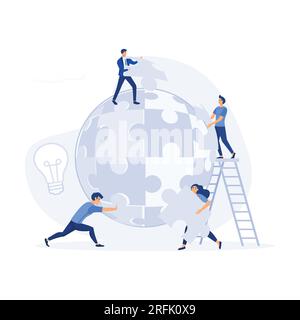 Die Office Employees Group hat große abstrakte Puzzleteile zusammengestellt und einen flachen Vektor mit moderner Illustration geschaffen Stock Vektor