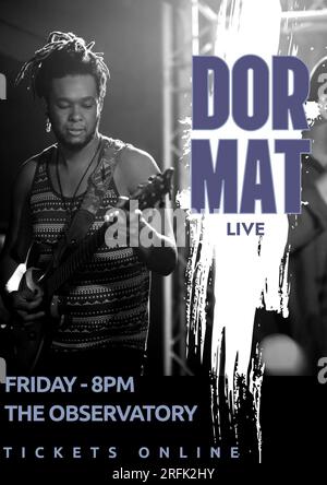 Dor MAT Live, freitag 8pm, das Observatorium, Tickets online Text, afroamerikanischer Mann spielt Gitarre Stockfoto