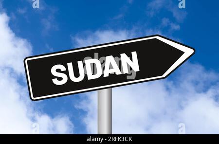 Sudanesisches Straßenschild auf blauem Himmelshintergrund Stockfoto