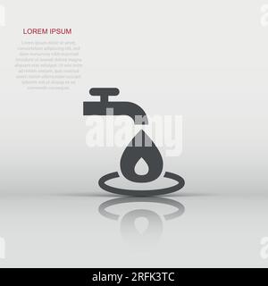 Symbol für den Wasserhahn in flacher Ausführung. Tropfenvektordarstellung auf weißem, isoliertem Hintergrund. Wasserhahn fällt Zeichen Geschäftskonzept. Stock Vektor