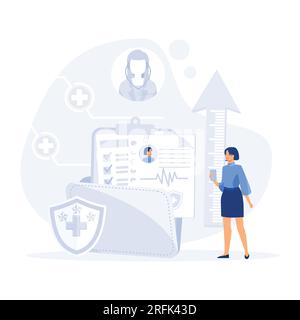 Anamnese- und Krankenblattpapier für das Krankenhausarztkonzept. Dokument mit Krankheits- oder Krankheitsverlauf des Patienten, flacher Vektor moderne Illustratio Stock Vektor