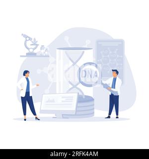 Genetische Wissenschaft. DNA-Molekül-Laborforschung, Medizinmikrobiologie, Flachvektor-moderne Illustration Stock Vektor
