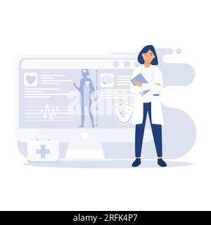 Elektronische Patientenakte, neue Technologie als Ersatz für klinische Daten in Papierform, Anwendung des medizinischen Behandlungsverlaufs, Flachvektor moderne Illustration Stock Vektor