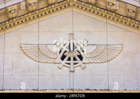 Auge der Vorsehung Detail am Duomo di Santa Maria delle Grazie Fassade Stockfoto