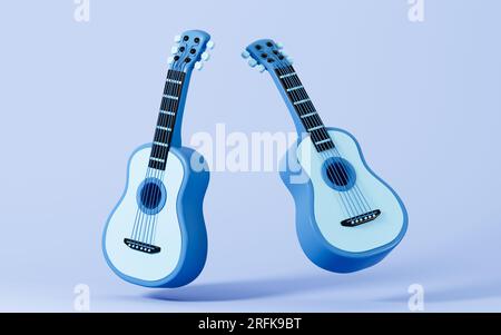 Cartoon-Gitarrenmodell, 3D-Rendering. Digitale Zeichnung. Stockfoto