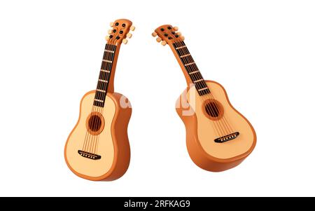 Cartoon-Gitarrenmodell, 3D-Rendering. Digitale Zeichnung. Stockfoto