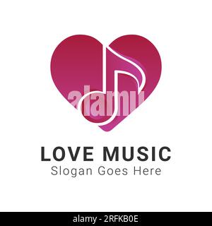 Love Music Logo Design Music Note mit Herzlogo Stock Vektor
