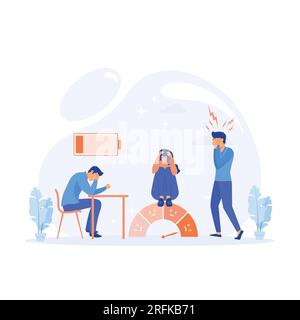 Menschen sind auf der Stimmungsskala, Stressrate, Überarbeit, Depressionsdiagnose psychische Störung, flacher Vektor moderne Illustration Stock Vektor