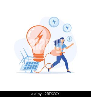 Kreislaufwirtschaft, nachhaltiges Wirtschaftswachstum, grüne Energie und Verringerung der CO2-Emissionen und der Klimaauswirkungen, flache, moderne Illustration Stock Vektor