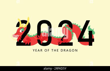 Lustige chinesische Neujahrskarte, flache Illustration. Stock Vektor