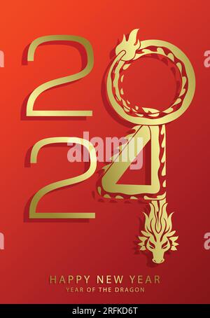 Silhouette „Goldener Drache“ 2024 chinesische Neujahrsgrüße Vektorkarte. Stock Vektor