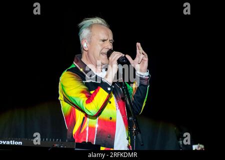 Toronto, Kanada. 01. Aug. 2023. Der britische Musiker, Sänger und Songwriter Howard Jones tritt auf der Budweiser-Bühne auf. (Foto: Angel Marchini/SOPA Images/Sipa USA) Guthaben: SIPA USA/Alamy Live News Stockfoto