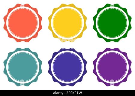 Isoliertes farbiges Kennzeichen, Label, Medaille. Eine leere Vorlage für Ihren Text. Farbenfrohe Medaillen-Sets. Stock Vektor