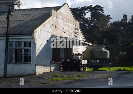 Alte Milchfabrik, Taranaki, Nordinsel, Neuseeland Stockfoto