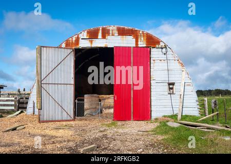 Halbrunde Scheune, Taranaki, Nordinsel, Neuseeland Stockfoto