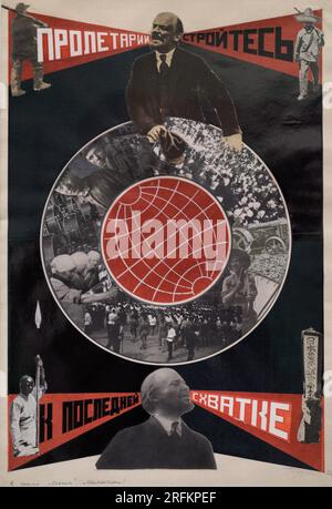 Gustav Klutsis (1895-1938). Russisch-lettischer Künstler. Arbeiter erheben sich - für den letzten Kampf gelöst! Illustration für das Gedicht "Wladimir Iljetsch Lenin" von Wladimir Mayakovsky (1893-1930). Collage aus farbigem Papier, Photomontage und Riesenkuchen auf Papier, 1925 (36 x 24,9 cm). Lettisches Nationalmuseum für Kunst. Riga. Lettland. Stockfoto