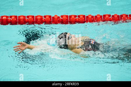 Bethany Firth aus Großbritannien in den 200m individuellen Medley Sm14-Läufen für Frauen an Tag 5 der Para Swimming World Championships 2023 im Manchester Aquatics Centre, Manchester. Foto: Freitag, 4. August 2023. Stockfoto