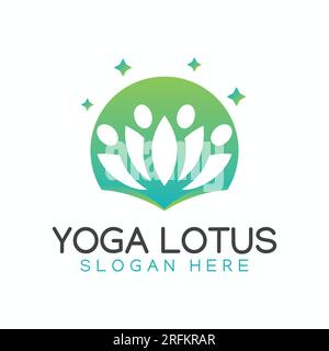 Yoga Lotus Logo Design Human Icon mit Lotus Flower Logo Stock Vektor
