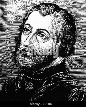 Hernan Cortes (1485-1547). Nach einem Porträt von 1525. Hernán Cortés de Monroy y Pizarro Altamirano, 1. Marquess of the Valley of Oaxaca, War ein spanischer Eroberer, der eine Expedition führte, die den Fall des Aztekenreiches verursachte und große Teile des heutigen Festlands Mexikos Anfang des 16. Jahrhunderts unter die Herrschaft des Königs von Kastilien brachte. Stockfoto