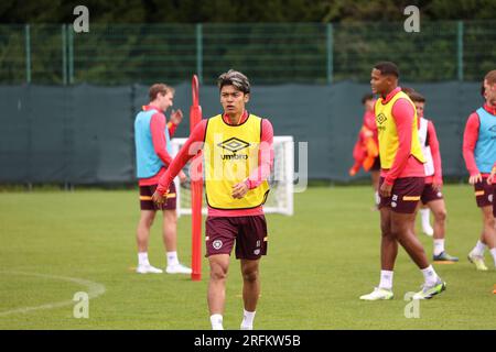 Edinburgh, Großbritannien. 04. Aug. 2023. Oriam Performance Centre. Riccarton. Edinburgh. Training und Pressekonferenz des Midlothian FC. 4. August 2023. Hearts Yutaro Oda trainiert vor dem ersten Spiel in St. Johnstone (Foto: David Mollison/Alamy Live News Stockfoto