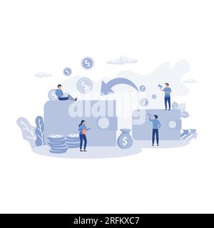 Finanztransaktionen, Geldtransfers, Bankgeschäfte. Flache Vektoren, moderne Illustration Stock Vektor