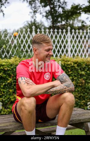 Edinburgh, Großbritannien. 04. Aug. 2023. Oriam Performance Centre. Riccarton. Edinburgh. Training und Pressekonferenz des Midlothian FC. 4. August 2023. Hearts' Frankie Kent stellt sich der Presse vor dem ersten Spiel der Saison in St. Johnstone (Foto: David Mollison/Alamy Live News Stockfoto