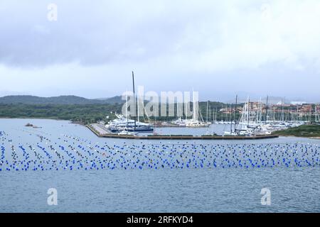 Blick auf den Hafen von Olbia vom Meer an einem bewölkten Tag, Sardinien, Italien Stockfoto