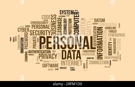 Word Cloud-Hintergrundkonzept für persönliche Daten. Richtlinie für den digitalen Sicherheitsschutz für die persönliche Internetsicherheit. vektordarstellung. Stock Vektor
