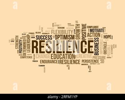 Word Cloud-Hintergrundkonzept für Resilienz. Bildungsanstrengungen, positive Veränderungen und Ausdauer der Flexibilität, Erfolg der belastbaren Entschlossenheit. vektor Stock Vektor