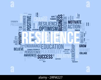 Word Cloud-Hintergrundkonzept für Resilienz. Bildungsanstrengungen, positive Veränderungen und Ausdauer der Flexibilität, Erfolg der belastbaren Entschlossenheit. vektor Stock Vektor