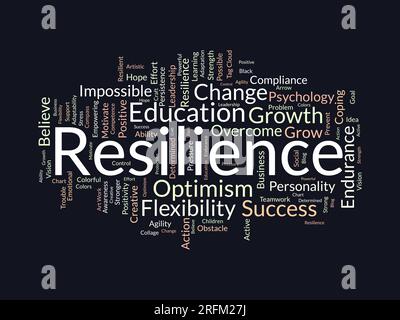 Word Cloud-Hintergrundkonzept für Resilienz. Bildungsanstrengungen, positive Veränderungen und Ausdauer der Flexibilität, Erfolg der belastbaren Entschlossenheit. vektor Stock Vektor