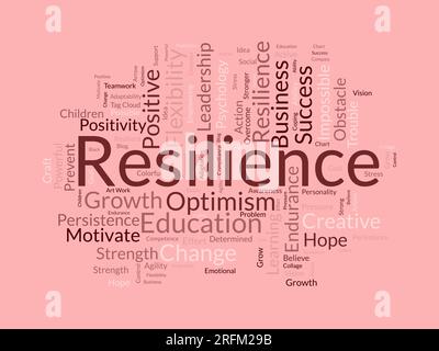 Word Cloud-Hintergrundkonzept für Resilienz. Bildungsanstrengungen, positive Veränderungen und Ausdauer der Flexibilität, Erfolg der belastbaren Entschlossenheit. vektor Stock Vektor