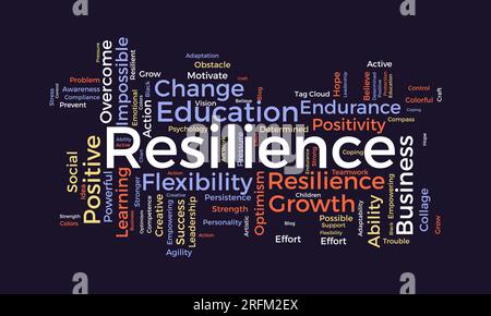 Word Cloud-Hintergrundkonzept für Resilienz. Bildungsanstrengungen, positive Veränderungen und Ausdauer der Flexibilität, Erfolg der belastbaren Entschlossenheit. vektor Stock Vektor