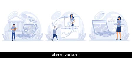 Finanzsystemkonzept, offene Bankplattform, Devisenbörse, Börsenindex, Devisenmakler, Digitale Transformation, globale Investitionen. Satz f Stock Vektor