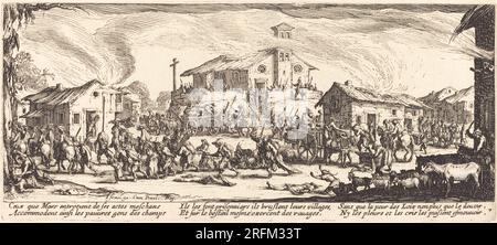 "Jacques Callot, Plundering and Burning a Village, c. 1633, Ätzen, Rosenwald-Sammlung, 1943,3.2220" Stockfoto