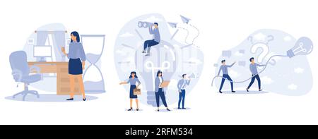 Balance zwischen privatem und beruflichem Leben, Big Light Birb, Ideen im Geschäft entwickeln. Führungskonzept. Männer, Die Sich Was Einfallen Lassen, Brainstormi Stock Vektor